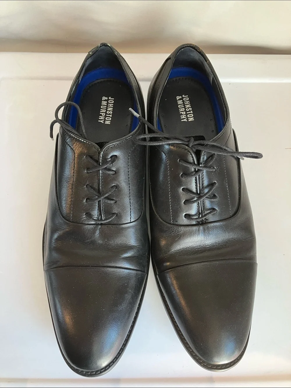 Johnston & Murphy Men's Landry Cap Toe black full grain leather dress shoes 9.5